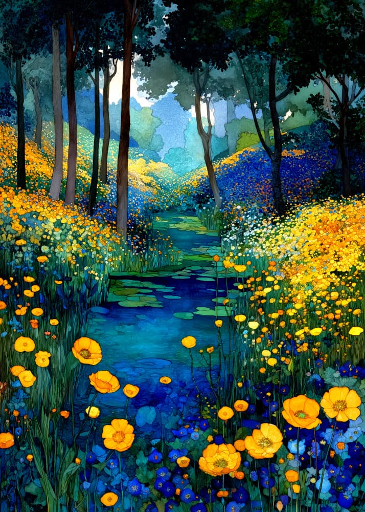 Forest Stream in Bloom by Justyna Jaszke — canvas wall art