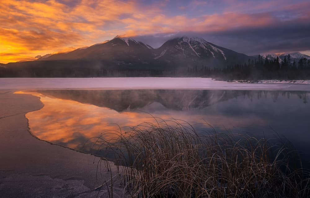 Golden Hour Lake Reflections by Lydia Jacobs — canvas wall art