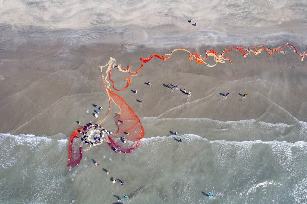 Aerial Beach Fishing by Garik — canvas wall art
