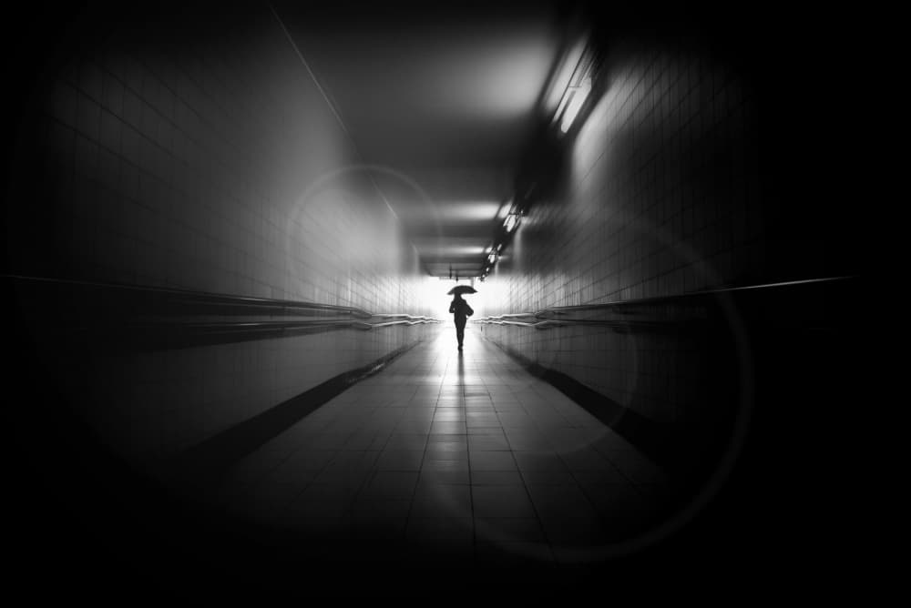 Lone Figure Dark Tunnel by Jorge Pimenta — canvas wall art