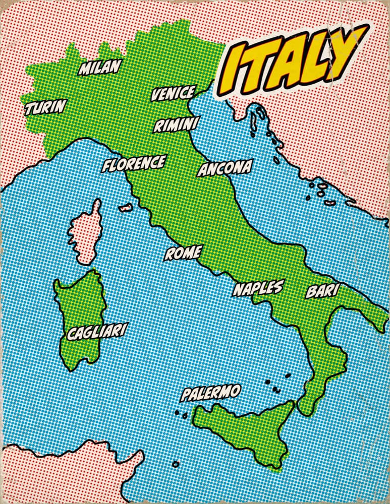 Retro Italian Cities Map by Nicholas — canvas wall art