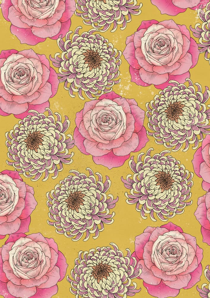 Pink Roses Chrysanthemum Pattern by Nicholas — canvas wall art