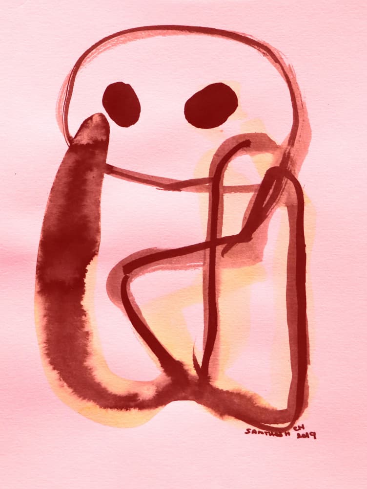 Contemplative Pink Figure by Santhosh ch — canvas wall art