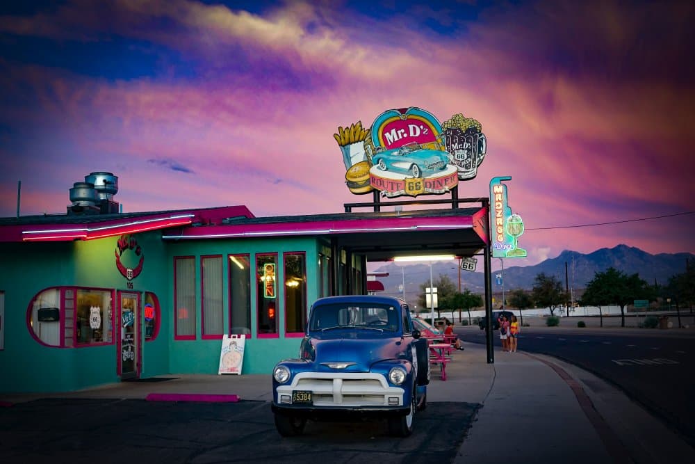 Classic Diner Sunset by Michel Romaggi — canvas wall art