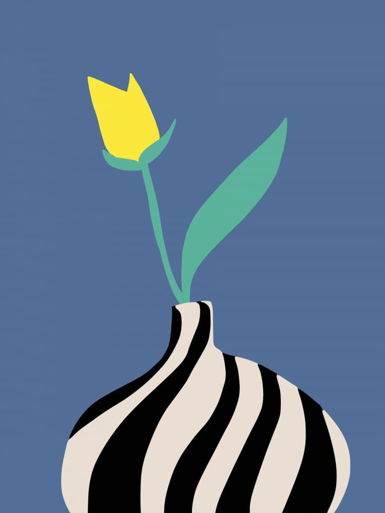 Yellow Tulip Striped Vase by Little Dean — canvas wall art