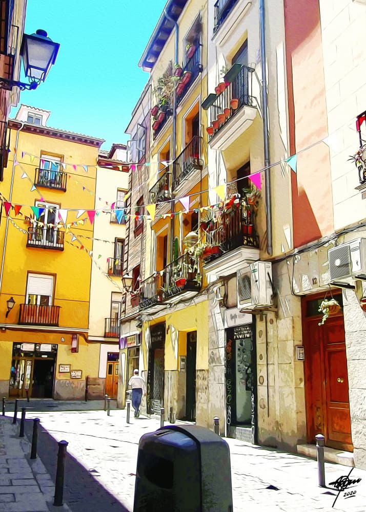 Colorful European Street by Osvaldo Russo — canvas wall art