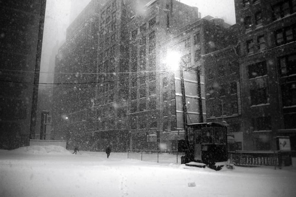 Heavy City Snowfall by Martin Froyda — canvas wall art