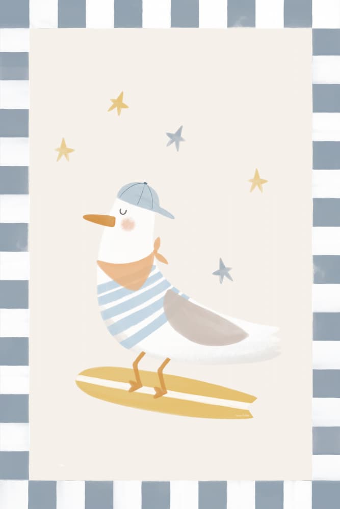 Happy Surfing Seagull by Menina Lisboa — canvas wall art