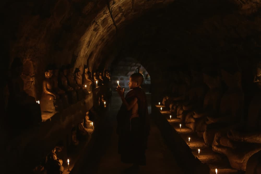 Young Monk Candlelight Journey by ADIREK M — canvas wall art