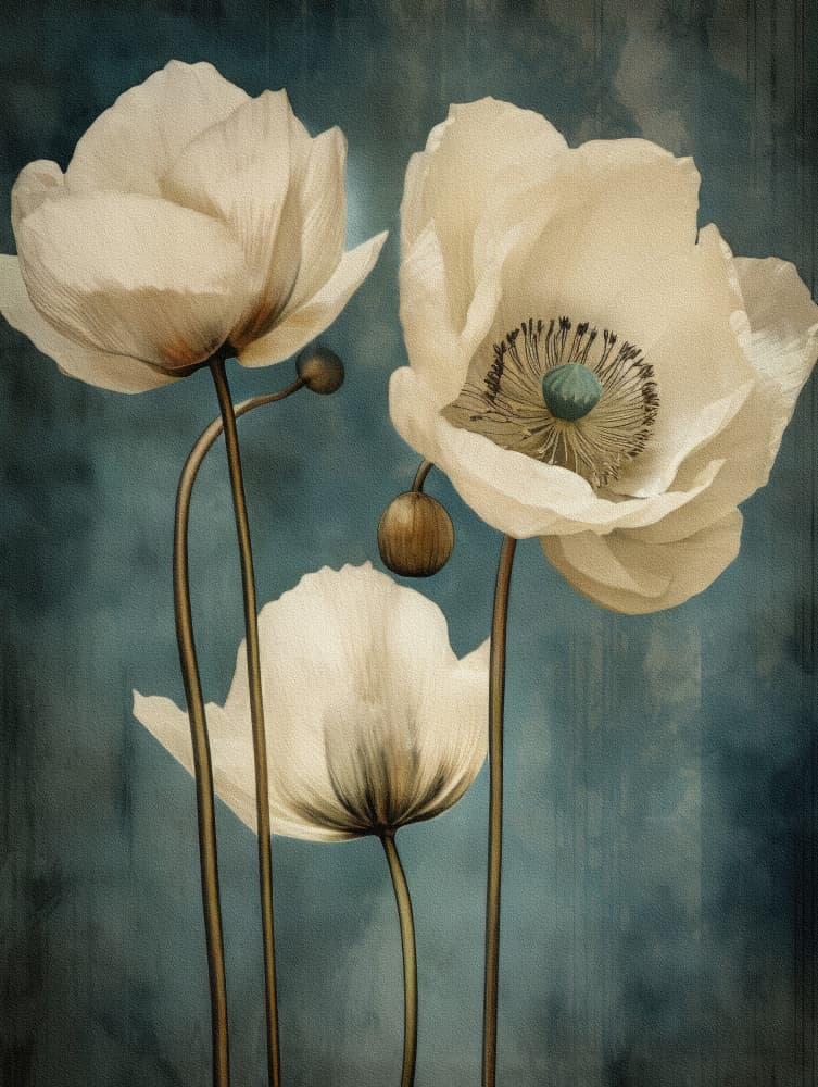 Elegant White Poppies by Bilge Paksoylu — canvas wall art