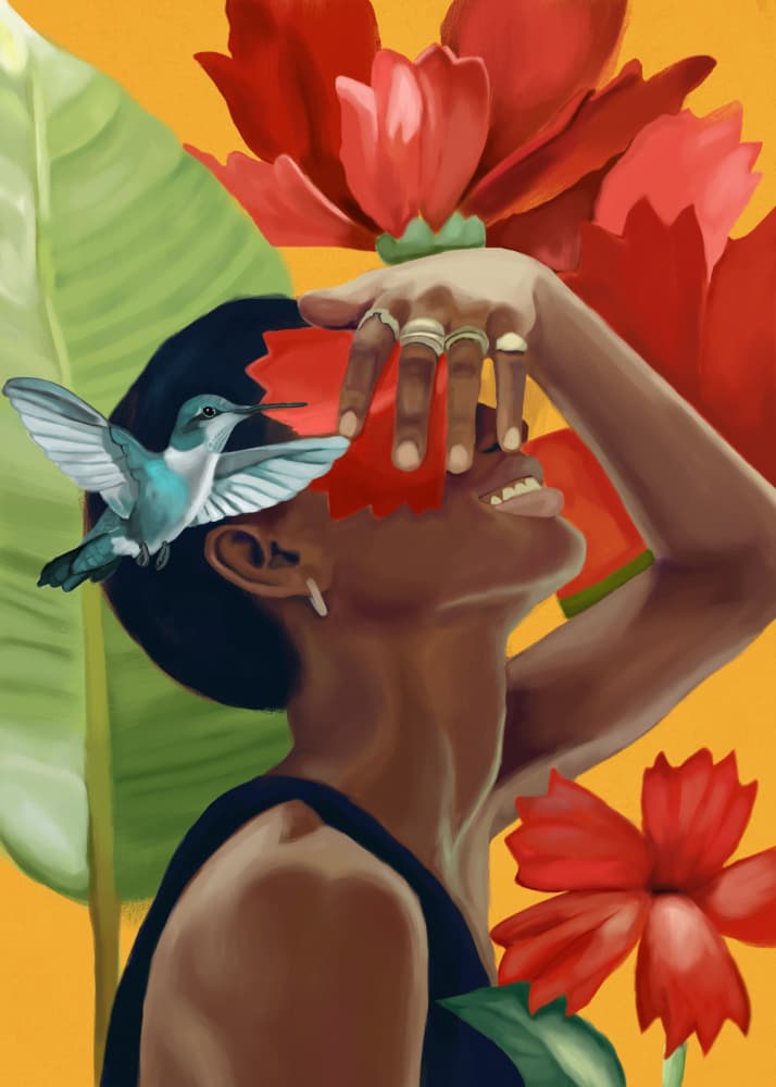 Joyful Tropical Woman by Nadjaa — canvas wall art
