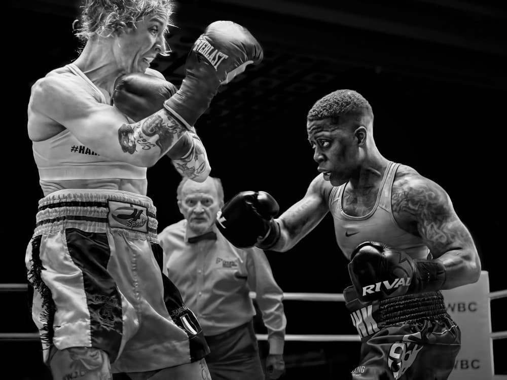 Intense Women Boxing Match by Steven Zhou — canvas wall art