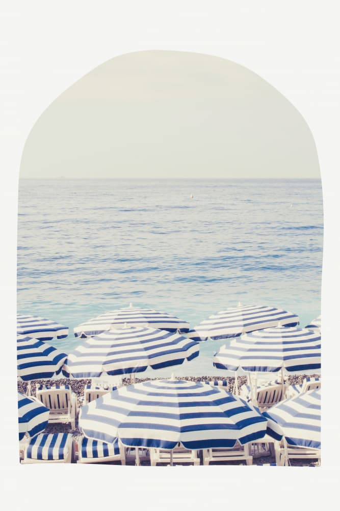 Blue Striped Beach Umbrellas by Talitha McQueen — canvas wall art