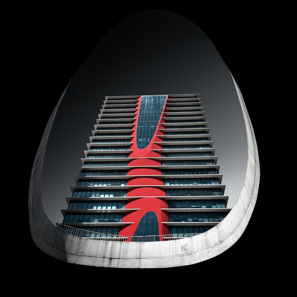 Dynamic Red Building by Jorge Pimenta — canvas wall art