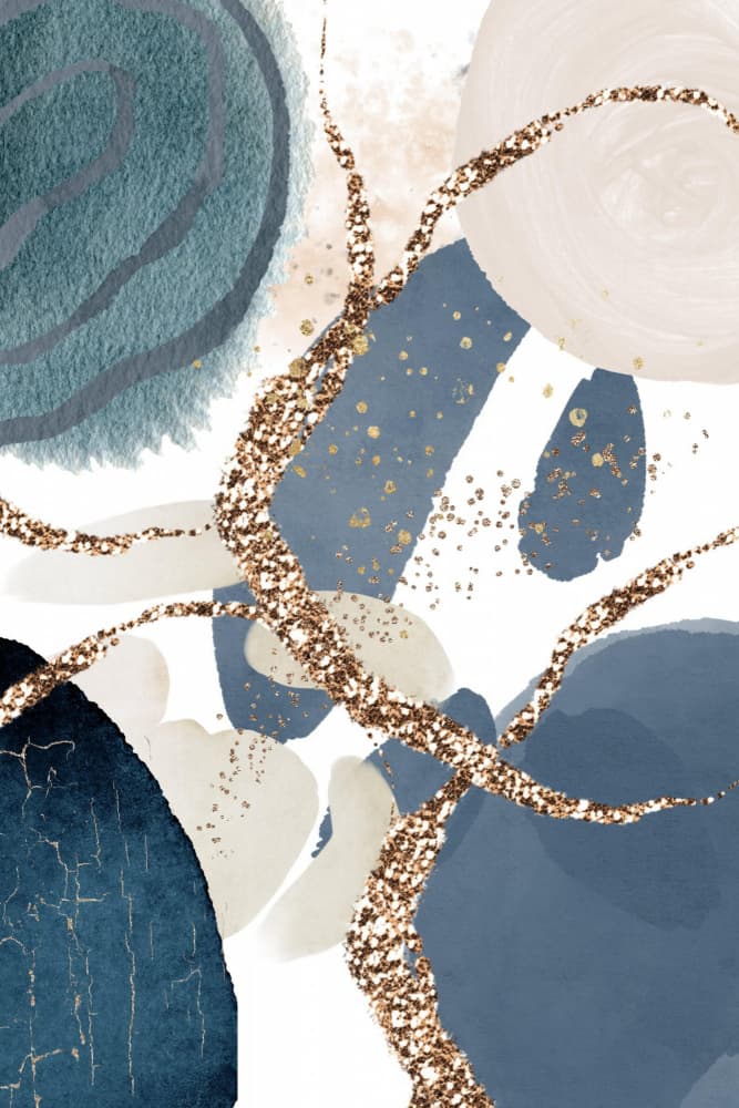 Elegant Blue Gold Abstract by Sally Ann Moss — canvas wall art