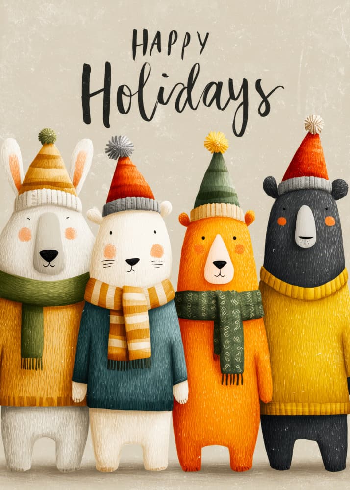 Happy Holiday Animals by Justyna Jaszke — canvas wall art