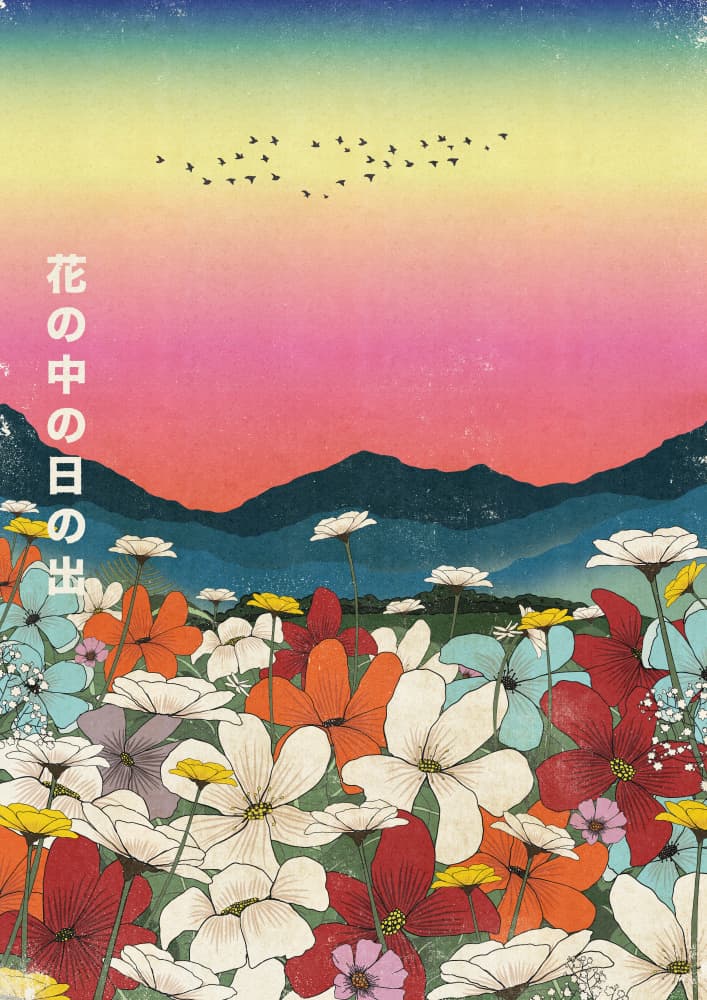 Japanese Flower Field Sunset by Nicholas — canvas wall art