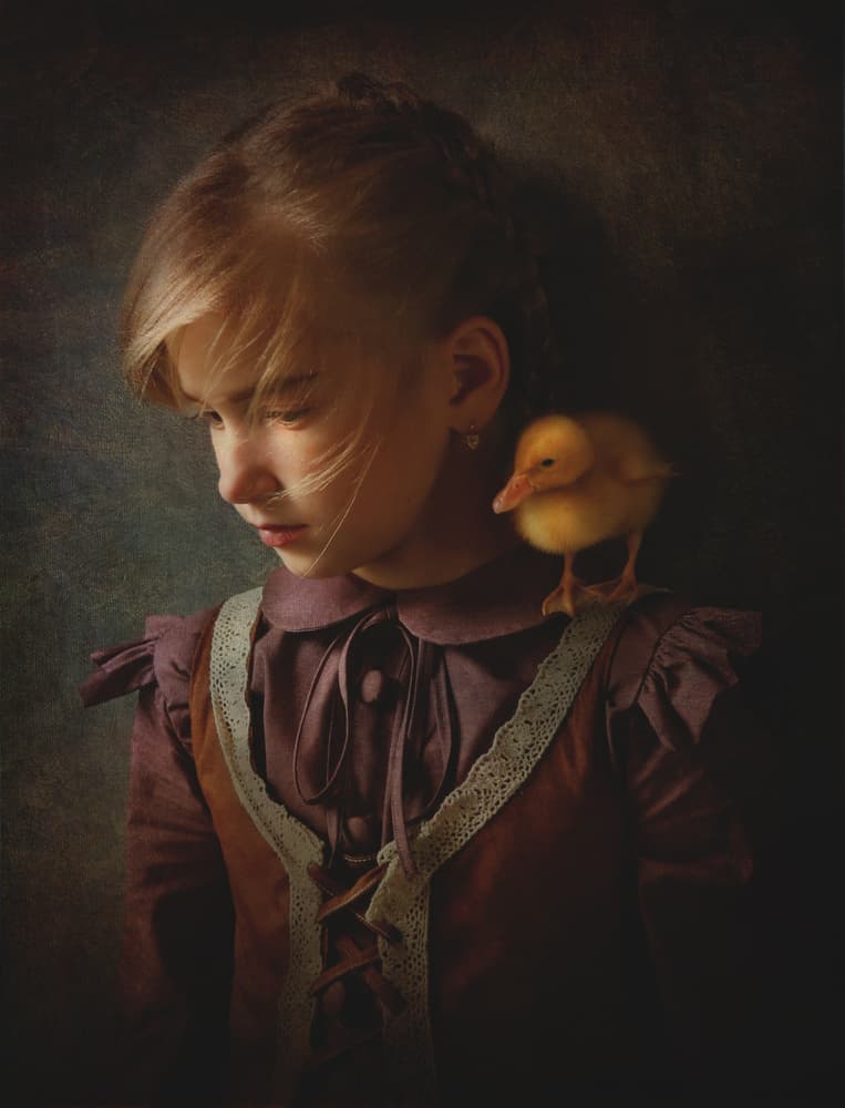 Pensive Girl And Duckling by Sebastian Kisworo — canvas wall art