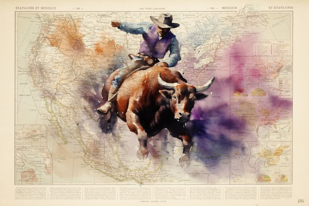 Wild West Map Ride by thomas chedeville — canvas wall art
