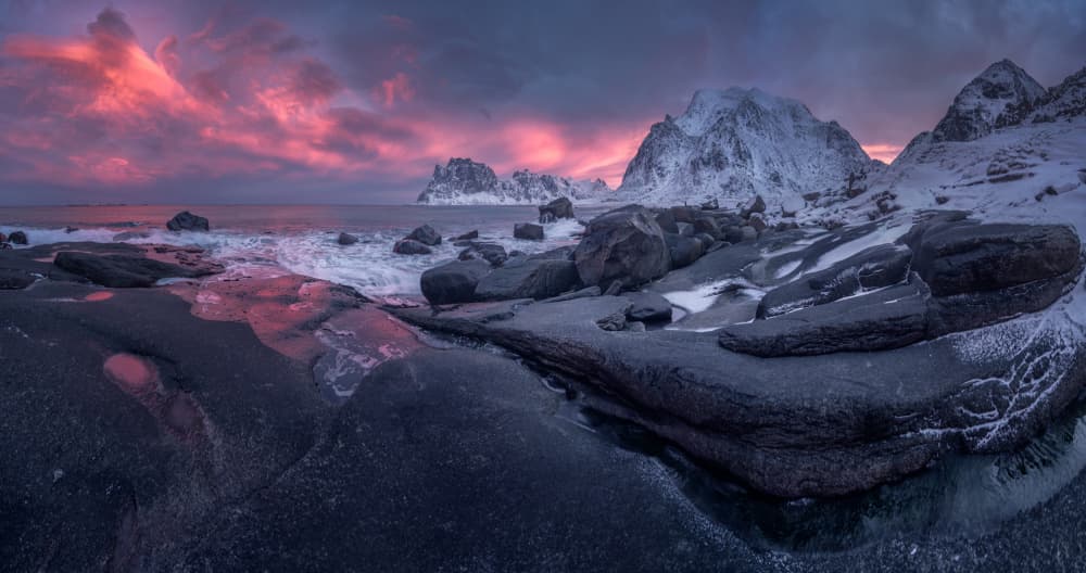 Red Sky Winter Coast by Cesar Alvarez Osorio — canvas wall art