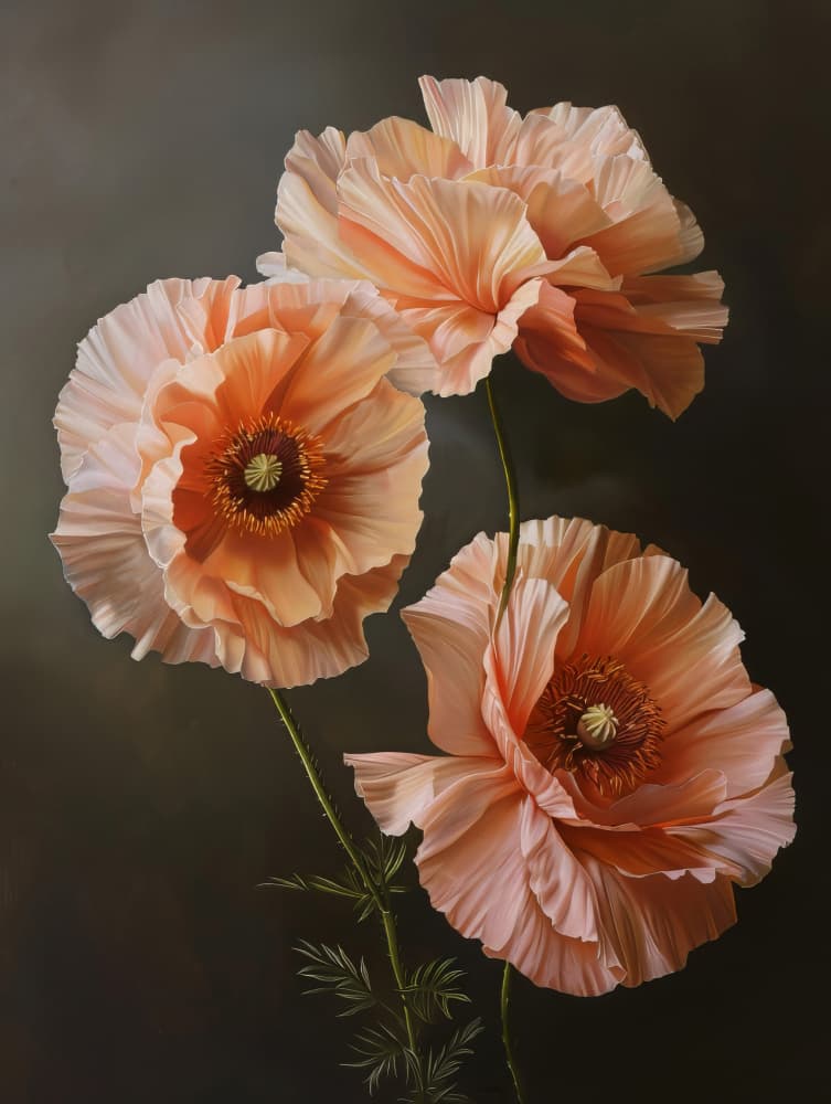 Soft Peach Poppies by Bilge Paksoylu — canvas wall art