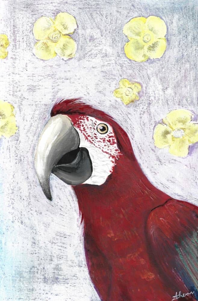Tropical Macaw Blooms by Sunet Theron — canvas wall art