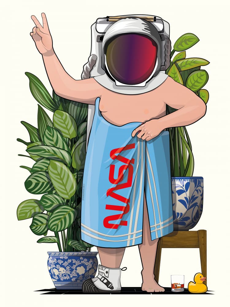 Astronaut Bathtime Peace Sign by In The Washroom — canvas wall art
