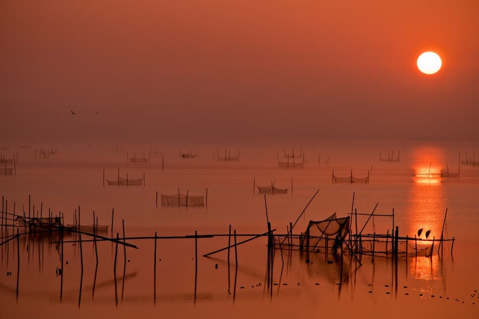 Fishing Nets At Sunset by Kouji Tomihisa — canvas wall art