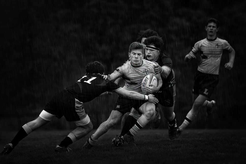 Intense Rugby Action by Rob Li — canvas wall art