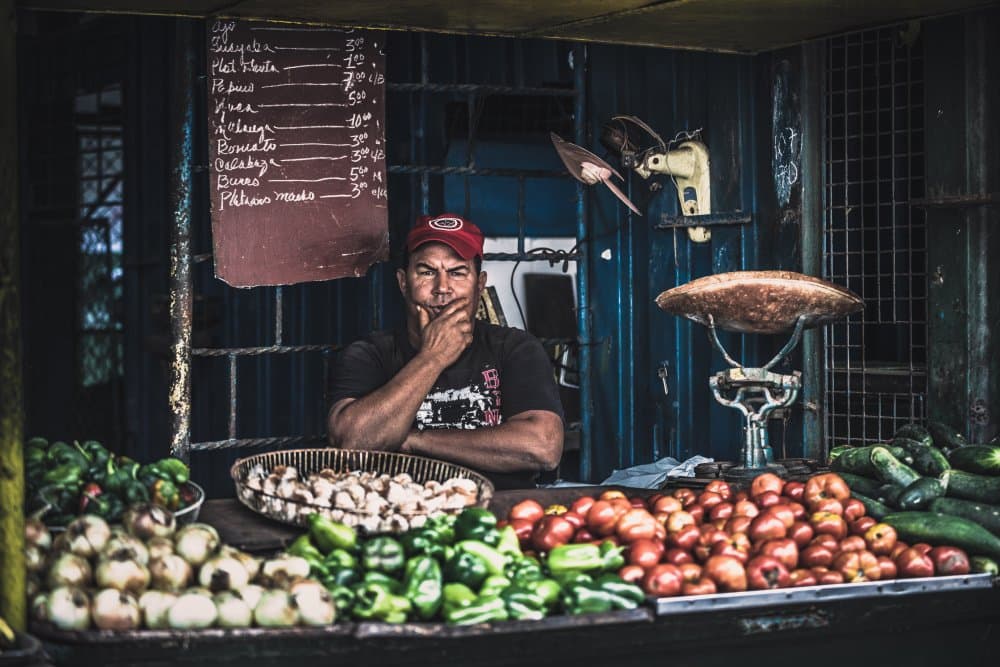 Market Vendor Fresh Produce by Marco Tagliarino — canvas wall art