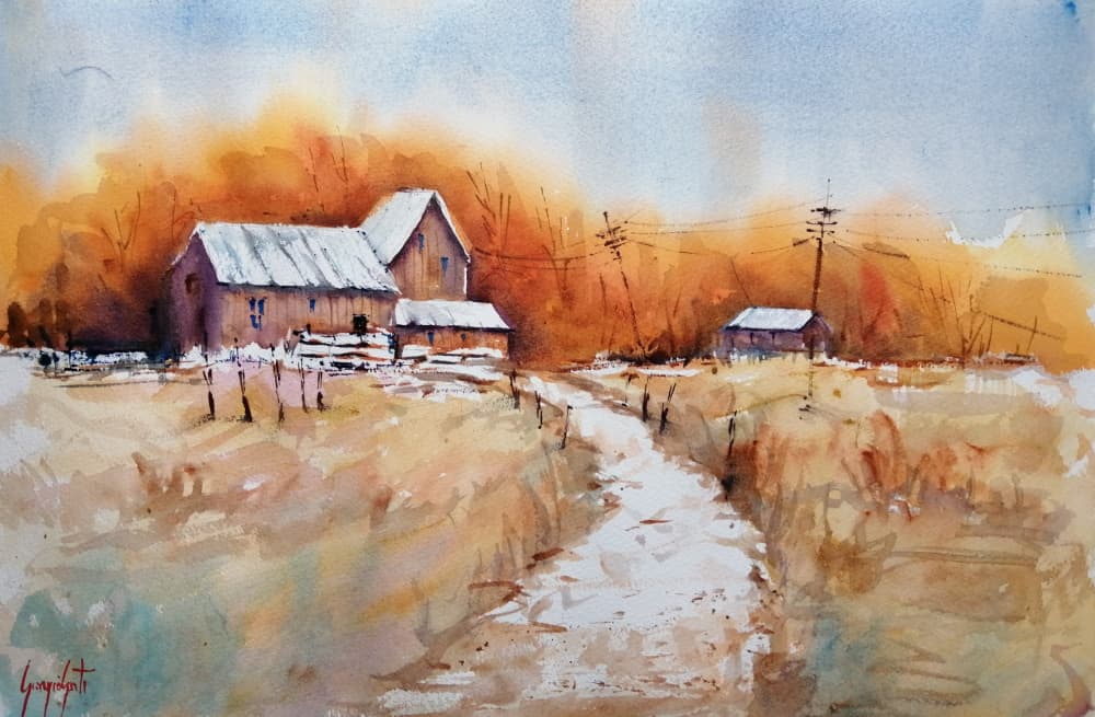 Rustic Winter Barn by Giorgio Gosti — canvas wall art