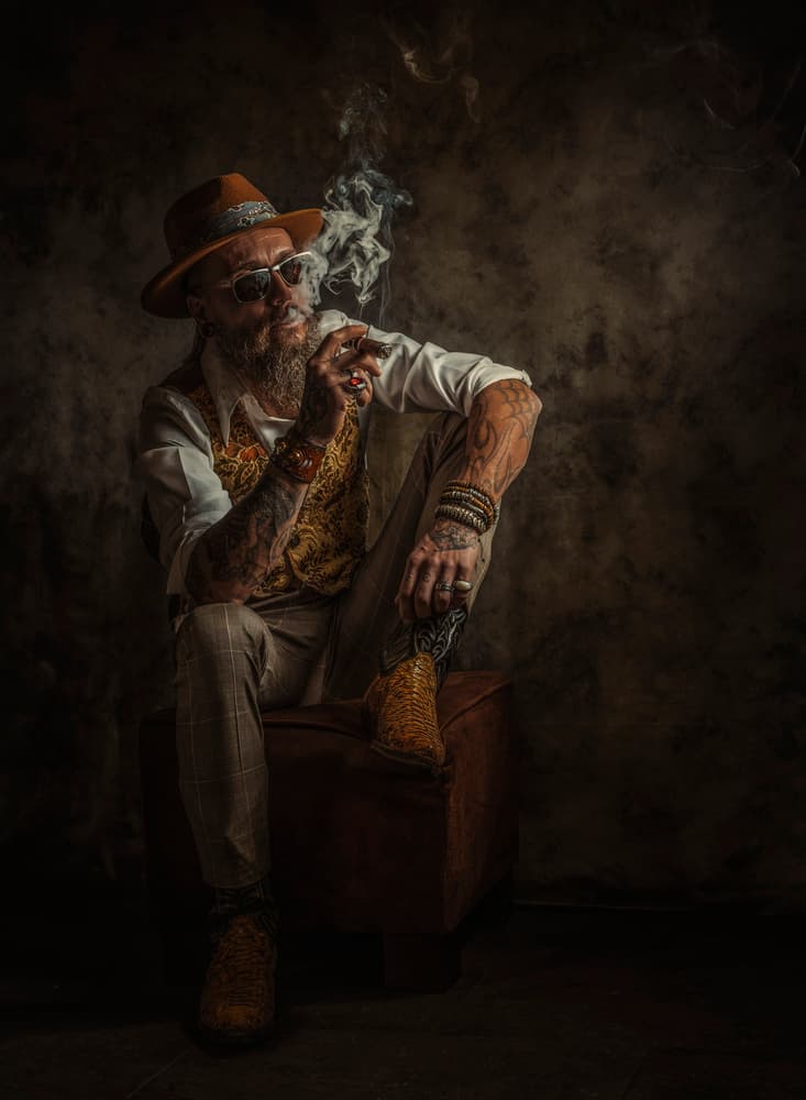 Stylish Man Smoking Cigar by gNo — canvas wall art
