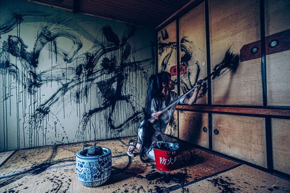 Japanese Ink Performance by Kurosaki Sangan — canvas wall art