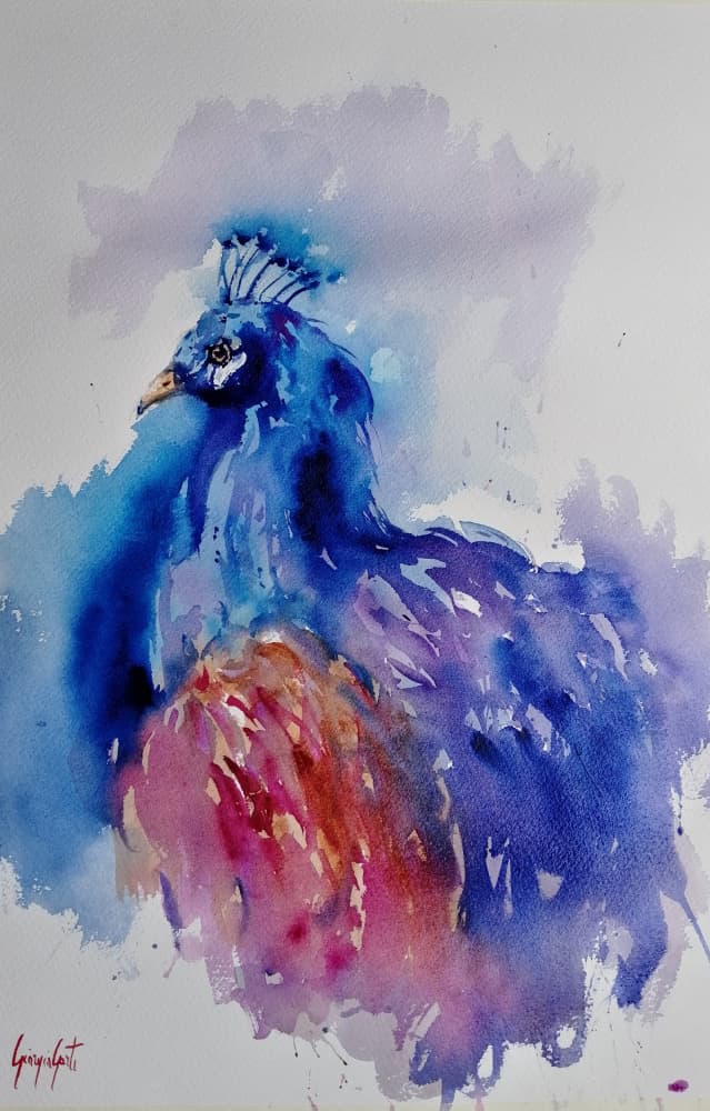 Vibrant Watercolor Peacock by Giorgio Gosti — canvas wall art