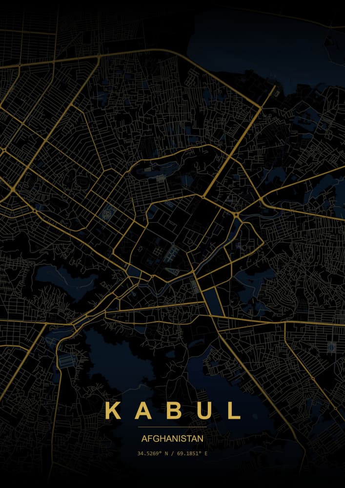 Kabul Golden City Map by HUGO — canvas wall art