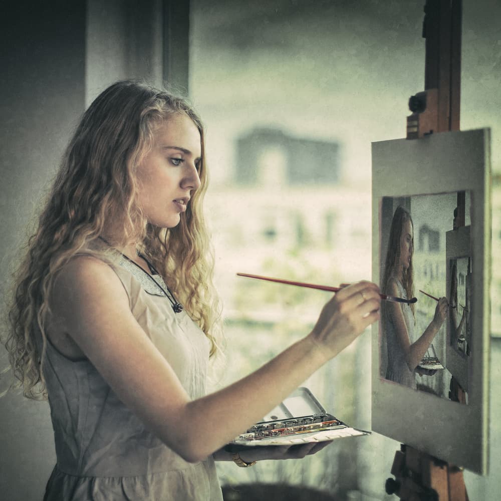 Artist Painting Reflection by Roswitha Schleicher-Schwarz — canvas wall art