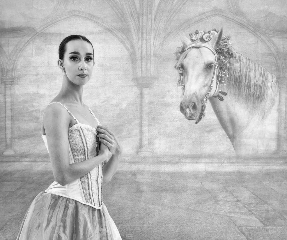 Graceful Ballerina and Horse by Derwood — canvas wall art