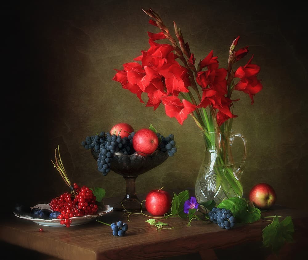 Gladiolus and Ripe Fruit by Tatyana Skorokhod — canvas wall art
