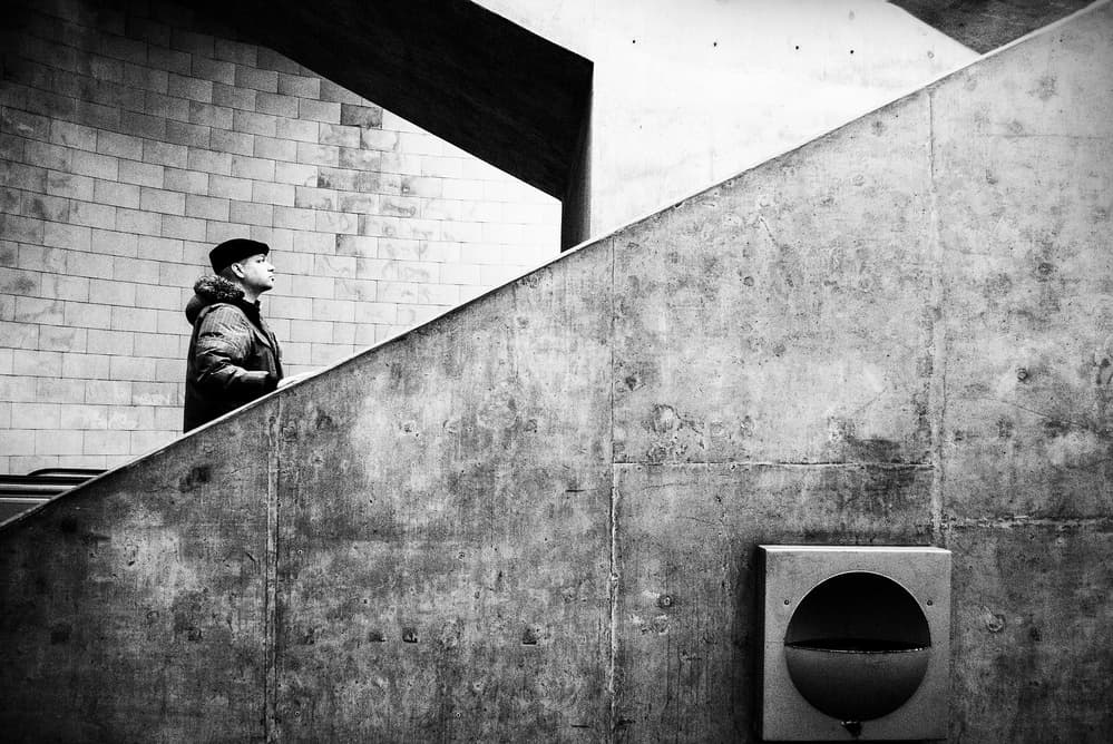 Solitary Man Brutalist Stairs by Milena Seita — canvas wall art
