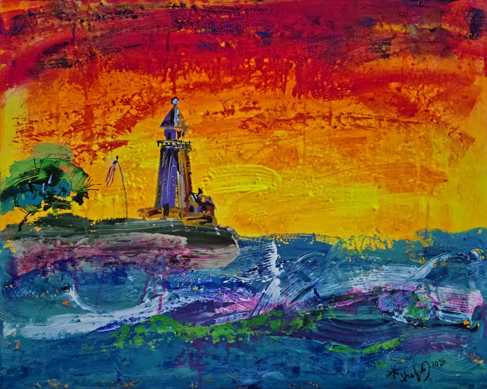 Vibrant Lighthouse Sunset by Kanat Ibragimov — canvas wall art