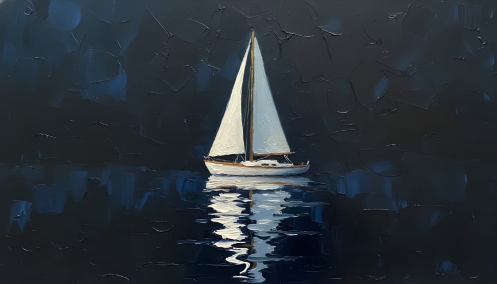 Moonlit Sailboat Reflection by HUGO — canvas wall art
