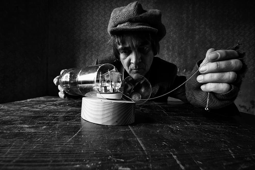 Curious Man Ship Bottle by mario grobenski - psychodaddy — canvas wall art
