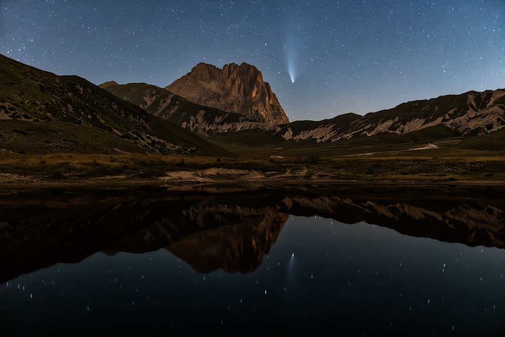 Comet Over Mountain Lake by Luigi Ruoppolo — canvas wall art