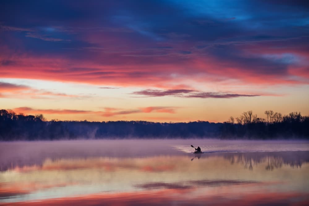 Misty Sunrise Kayak by 李从军 / Austin Li — canvas wall art