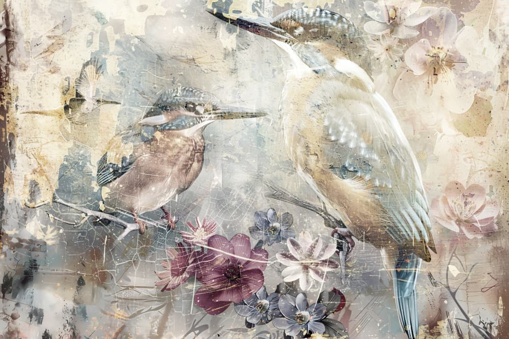 Kingfishers and Blooms by Rafal Kulik — canvas wall art