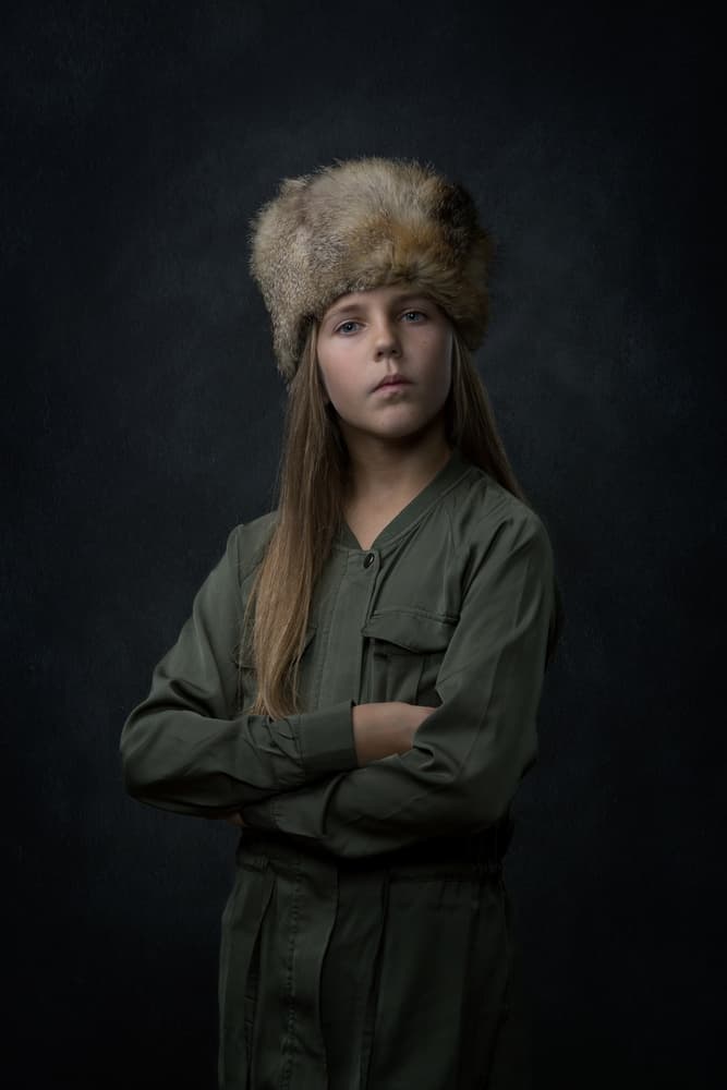Serious Girl Fur Hat by Carine Belzon — canvas wall art