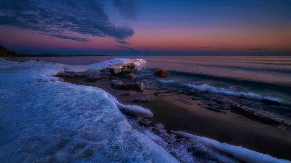 Frozen Beach Twilight by Ben.C.L — canvas wall art