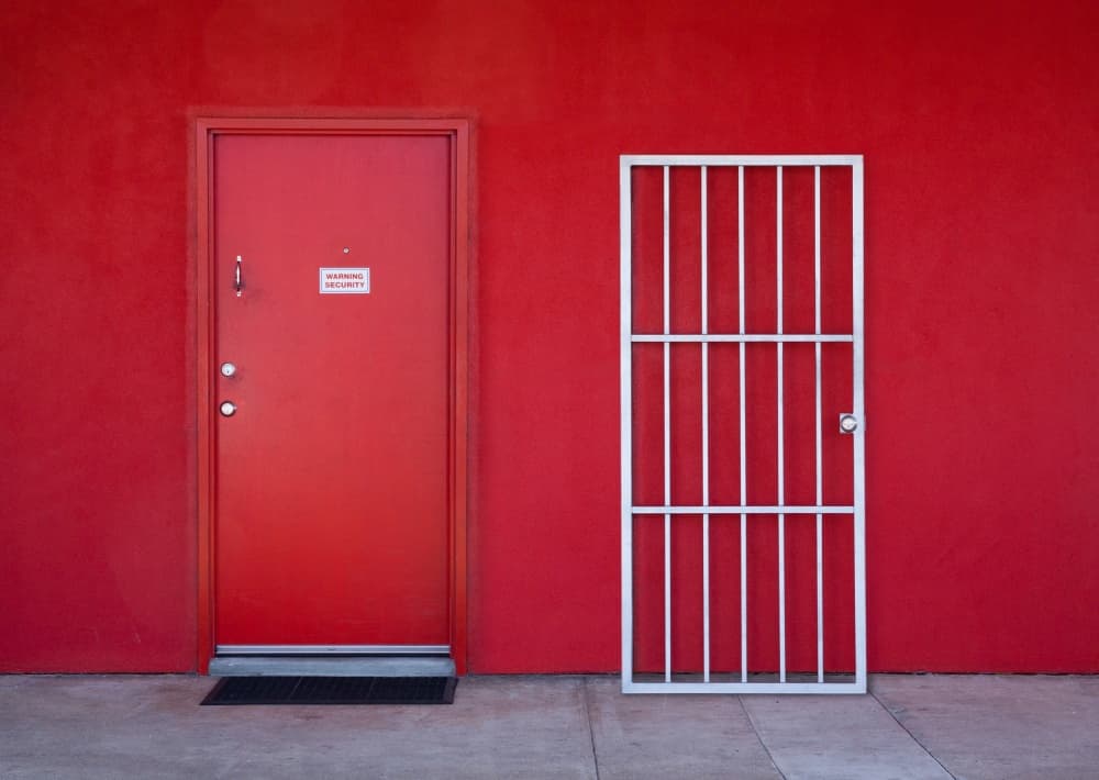 Red Door White Gate by Jacqueline Hammer — canvas wall art