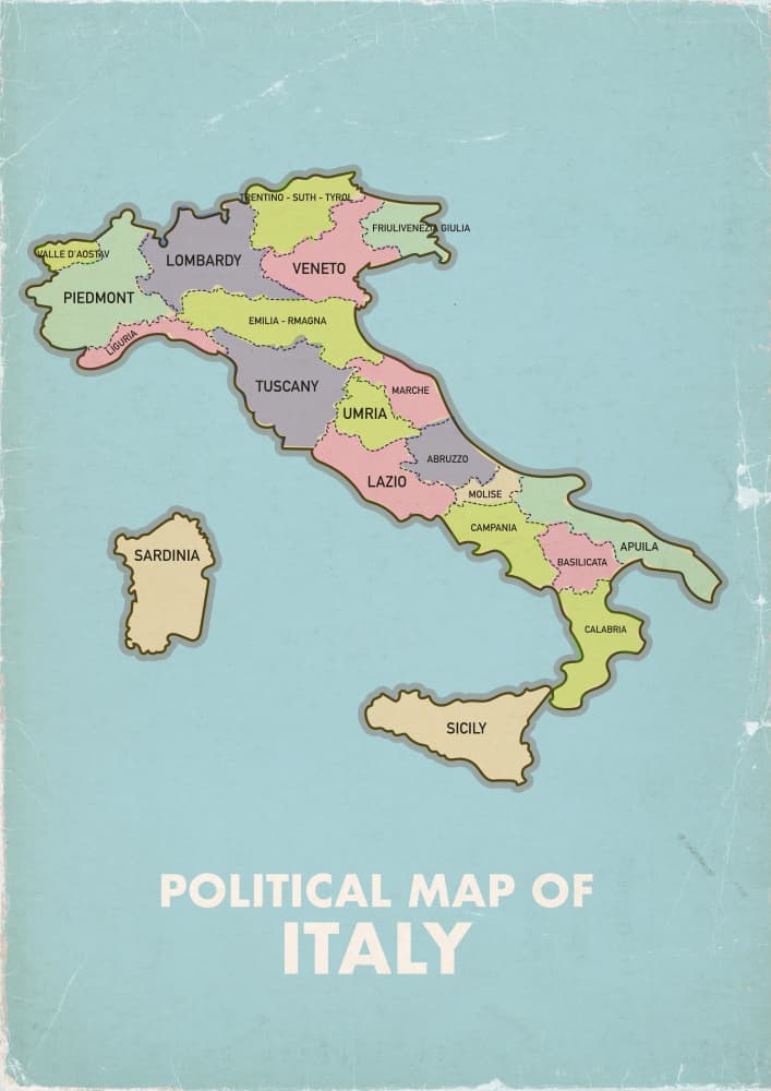 Vintage Political Italy Map by Nicholas — canvas wall art