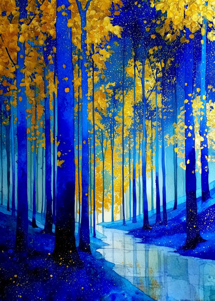 Golden Blue Forest by Justyna Jaszke — canvas wall art